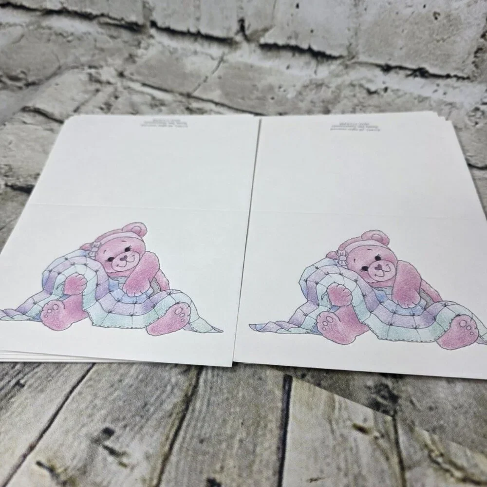 24 Baby Birth Announcements Bearly Born Card Pink Teddy Bear w Blanket